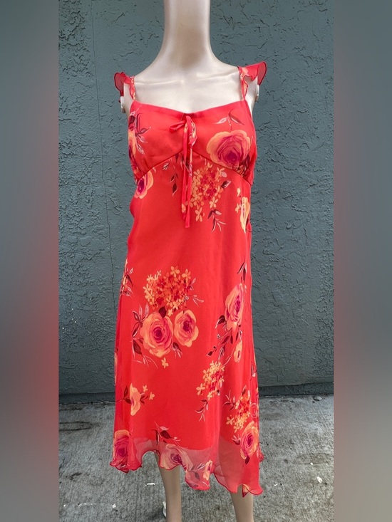 New York & Company Dresses & Skirts - New York & Company Orange Floral Dress Size 14 Chiffon Midi Summer